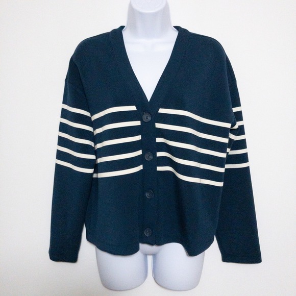SPANX Sweaters - Spanx Air Essentials Womens Cardigan Small Blue Porcelain Stripe Coastal New